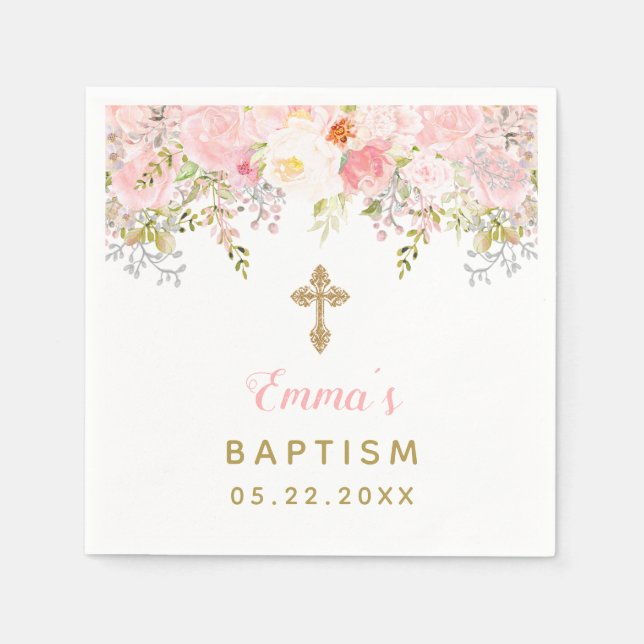 Floral Baptism Personalised Napkins (Front)