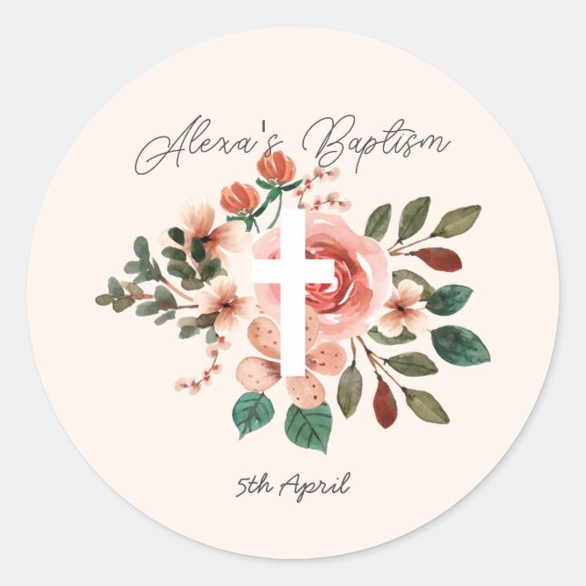 Floral Baptism with Cross Sticker (Front)