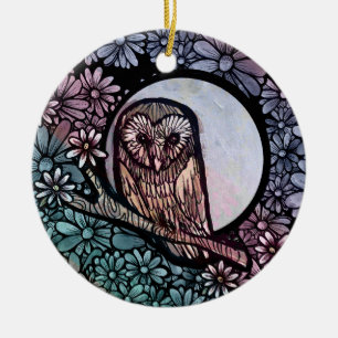 Floral Barn Owl Ceramic Tree Decoration