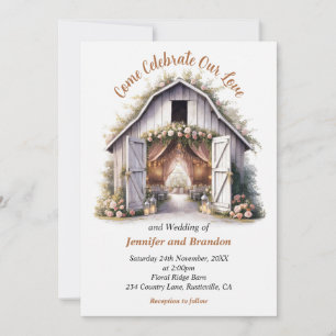 Floral Barnyard Wedding Invitation