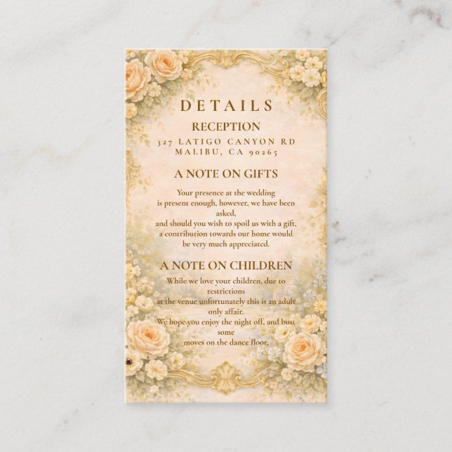 Floral Baroque Rose Gold Wedding Enclosure Card (Front)