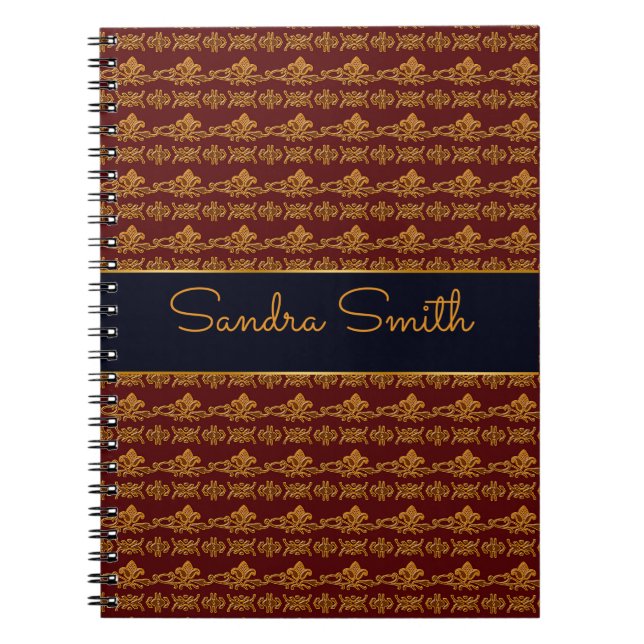 Floral baroque style burgundy pattern notebook (Front)