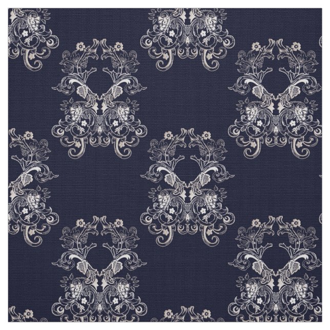 Floral baroque style navy pattern fabric (Swatch)