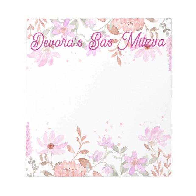 Floral bas mitzva notepad (Front)