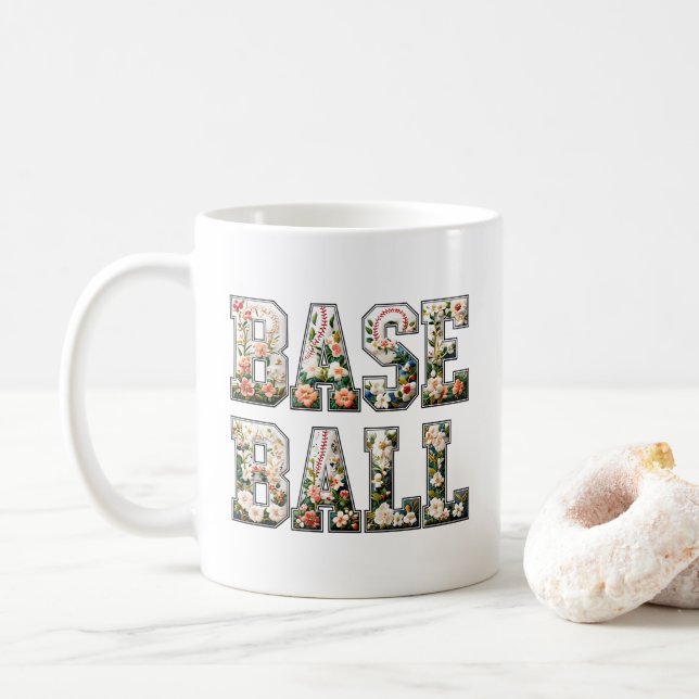 Floral Baseball Mum Mug, Game Day Mug (With Donut)