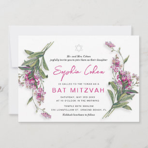 Floral Bat Mitzvah Invitation Botanical