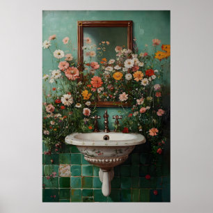 Floral bathroom print, botanical bathroom flower poster