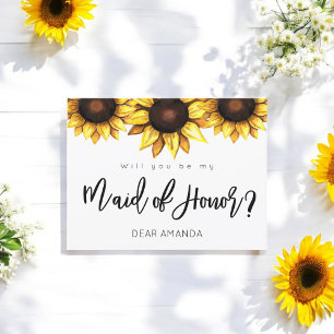 Floral Be My Maid of Honour Sunflower Postcard