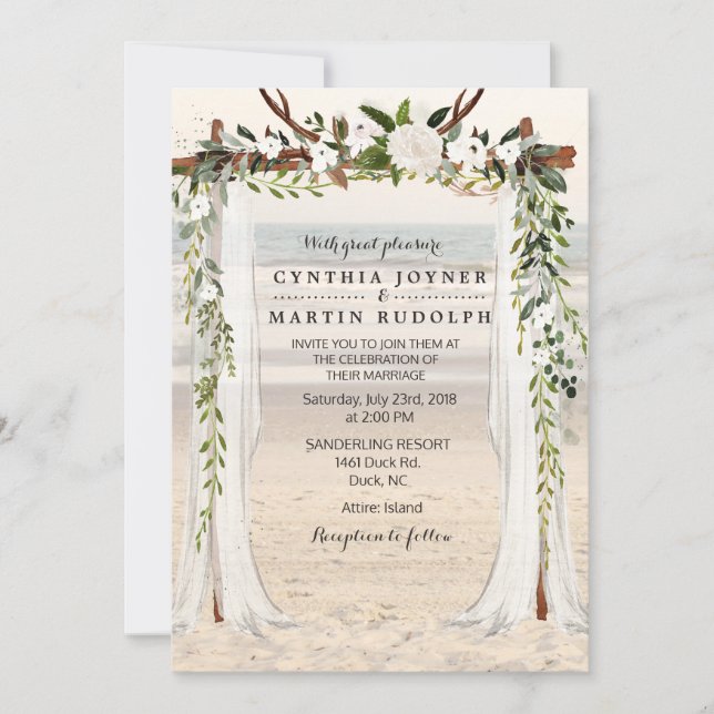 Floral Beach Arbor Wedding Invitation (Front)