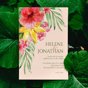 Floral Beach Colourful Tropical Destination Weddin Invitation