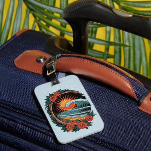Floral Beach Lover Sunset Vacation Gift Retro Luggage Tag
