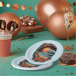 Floral Beach Lover Sunset Vacation Gift Retro Paper Plate