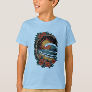 Floral Beach Lover Sunset Vacation Gift Retro T-Shirt