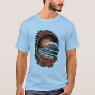 Floral Beach Lover Sunset Vacation Gift Retro T-Shirt