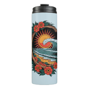 Floral Beach Lover Sunset Vacation Gift Retro Thermal Tumbler