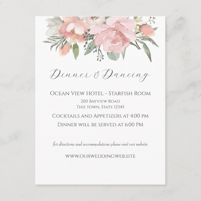 Floral Beach Wedding Reception Card (Front)