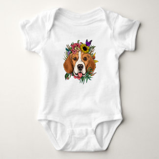 Floral Beagle Botanical Flower/ Cute Beagle Baby Bodysuit