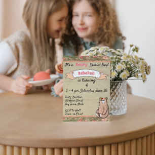 Floral Bear Birthday Invitation