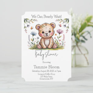 Floral Bear We Can Bearly Wait Baby Shower Invitation