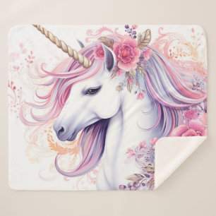 Floral Beautiful Unicorn Sherpa Blanket