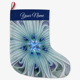 Floral Beauty Abstract Art Blue Pastel Flower Name Large Christmas Stocking