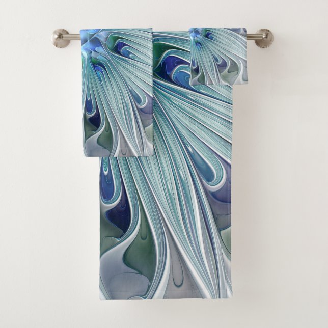 Floral Beauty Abstract Modern Blue Pastel Flower Bath Towel Set (Insitu)