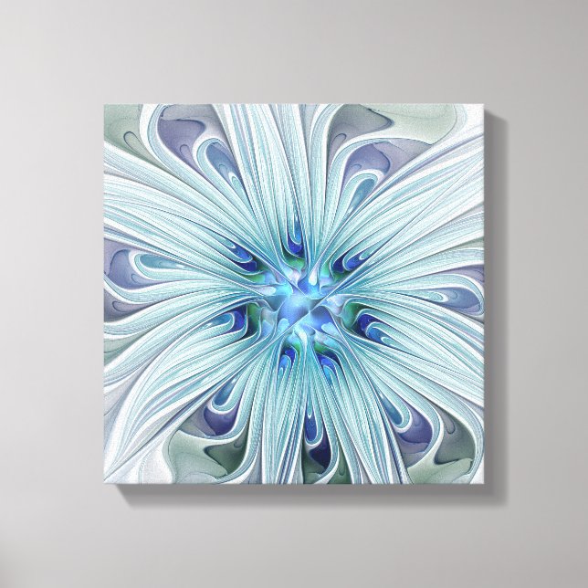 Floral Beauty Abstract Modern Blue Pastel Flower Canvas Print (Front)