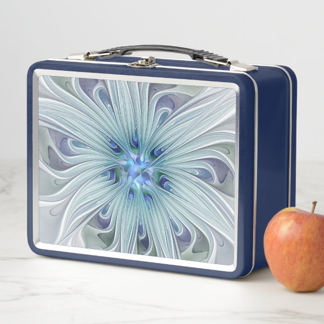Floral Beauty Abstract Modern Blue Pastel Flower Metal Lunch Box (In Situ)