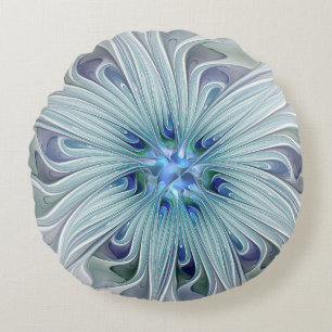 Floral Beauty Abstract Modern Blue Pastel Flower Round Cushion
