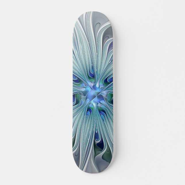 Floral Beauty Abstract Modern Blue Pastel Flower Skateboard (Front)