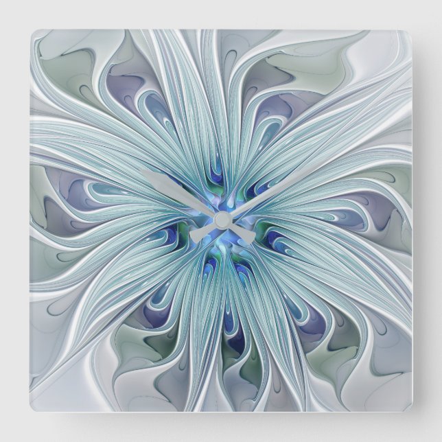 Floral Beauty Abstract Modern Blue Pastel Flower Square Wall Clock (Front)