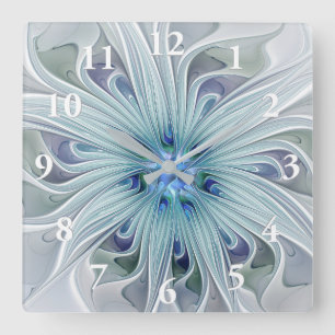 Floral Beauty Abstract Modern Blue Pastel Flower Square Wall Clock