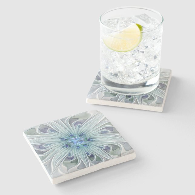 Floral Beauty Abstract Modern Blue Pastel Flower Stone Coaster (Side)