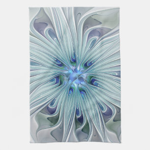 Floral Beauty Abstract Modern Blue Pastel Flower Tea Towel