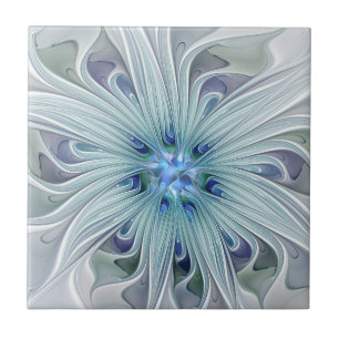 Floral Beauty Abstract Modern Blue Pastel Flower Tile