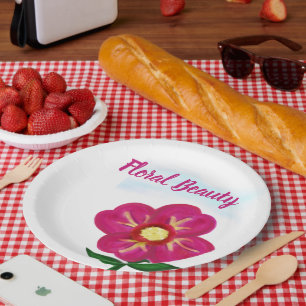 Floral Beauty Bright Pink Flower Paper Plate