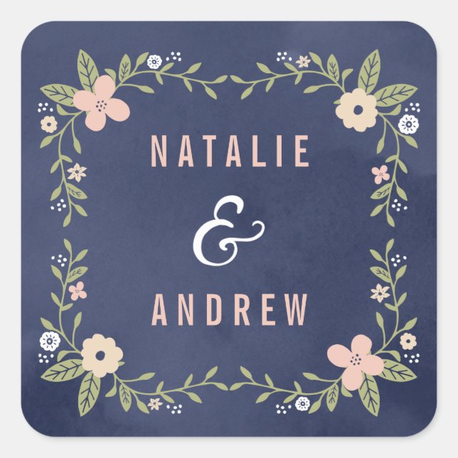 Floral Beauty Editable Colour Wedding Favour Stick Square Sticker (Front)