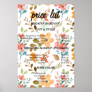Floral Beauty Salon Price List – Watercolor  Poster