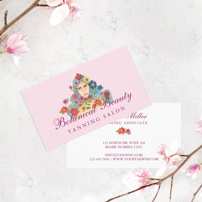 Floral Beauty Woman Botanical Tanning Salon Business Card (Creator Uploaded)