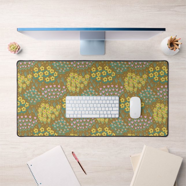 Floral Bed Mustard Desk Mat (Office 1)