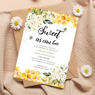 Floral Bee Baby Shower Gender Neutral Invitation