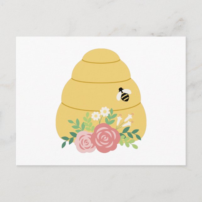 Floral Bee Hive Postcard (Front)