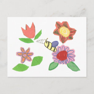 Floral bee thank-you postcard