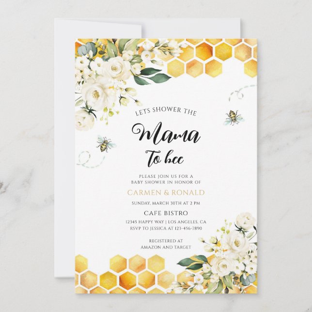 Floral Beehive Baby Shower Invitation (Front)