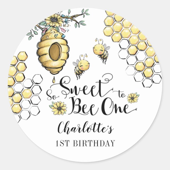 Floral Beehive Honey So Sweet Bee 1st Birthday Classic Round Sticker (Front)