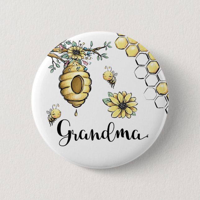 Floral Beehive Honey Sweet Bee Baby Shower Grandma 6 Cm Round Badge (Front)