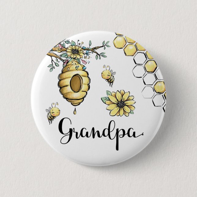 Floral Beehive Honey Sweet Bee Baby Shower Grandpa 6 Cm Round Badge (Front)