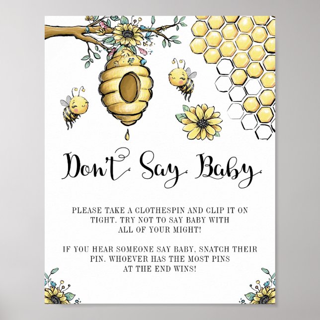 Floral Beehive Honey Sweet Bee Don't Say Baby Poster (Front)