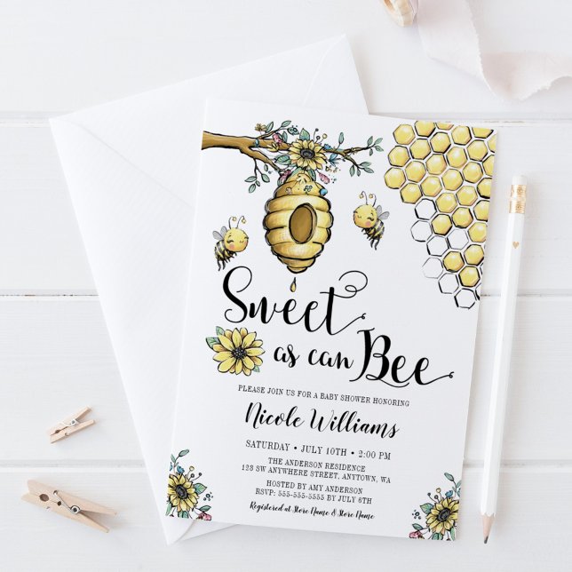 Floral Beehive Honey Sweet Bee Girl Baby Shower Invitation (Creator Uploaded)
