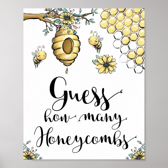 Floral Beehive Honey Sweet Bee Guess Honeycombs Poster (Front)